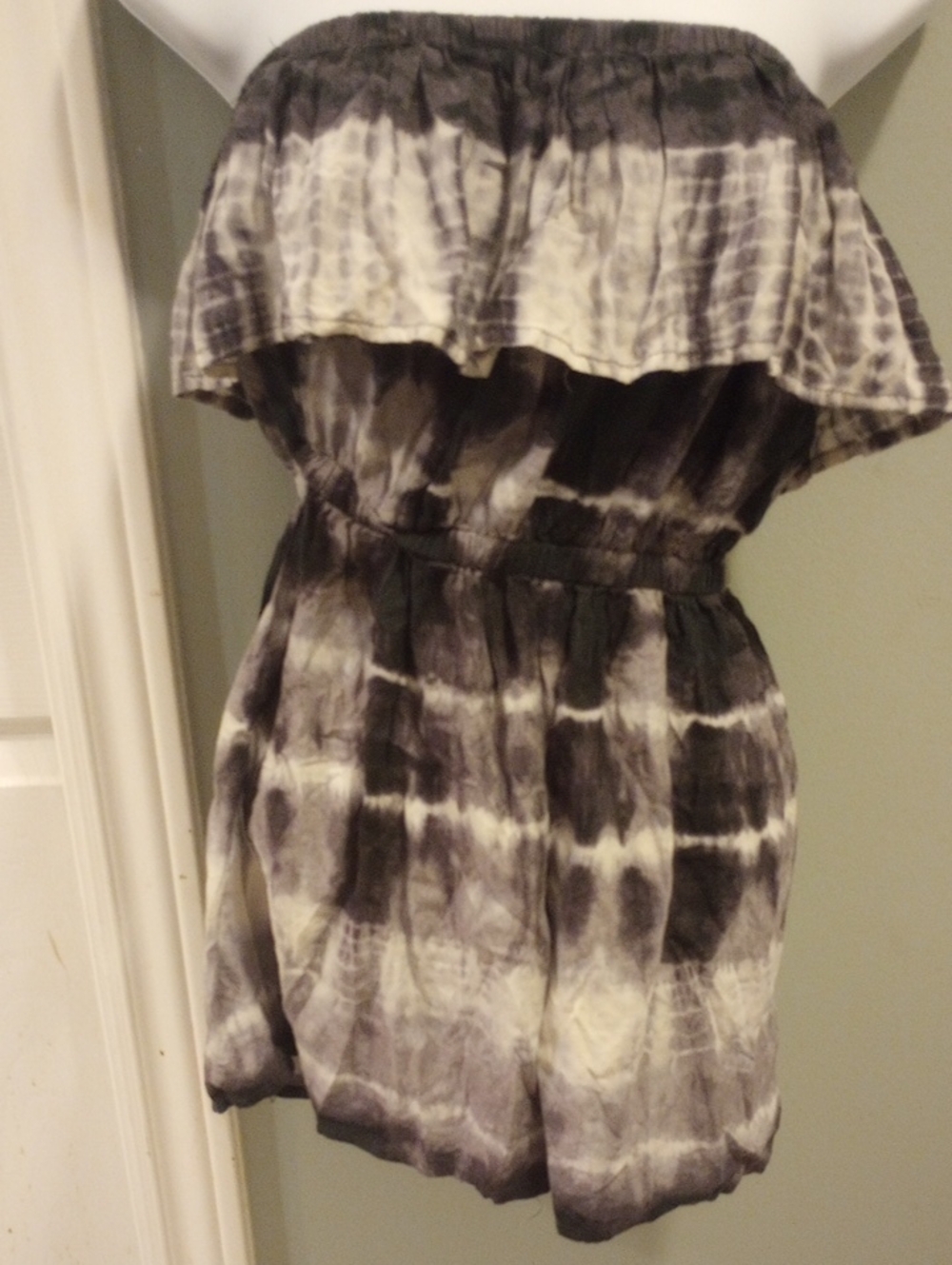 Ardene Black & Cream Strapless Tie-Dye Ruffle Romper